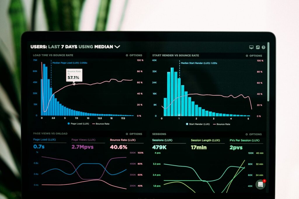 Analytics dashboard on a laptop showing A/B testing results for a small business
