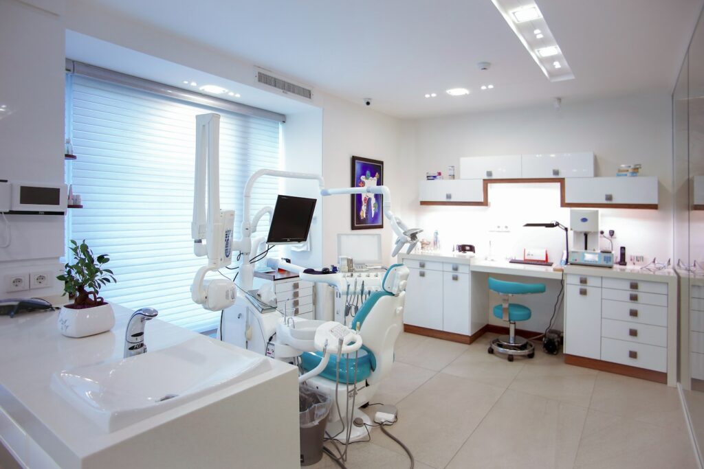 Modern dental office with a treatment chair and equipment