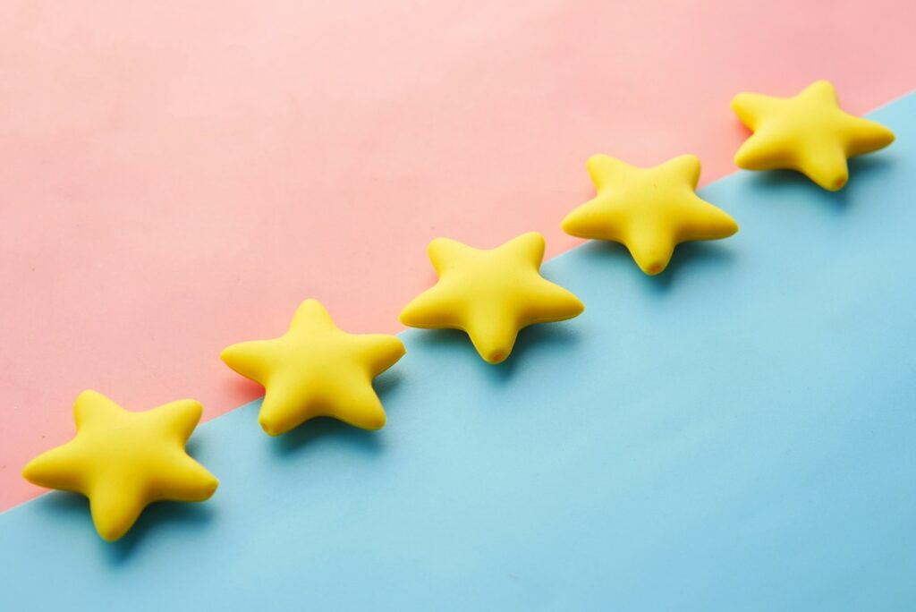Row of five gold stars representing Google reviews