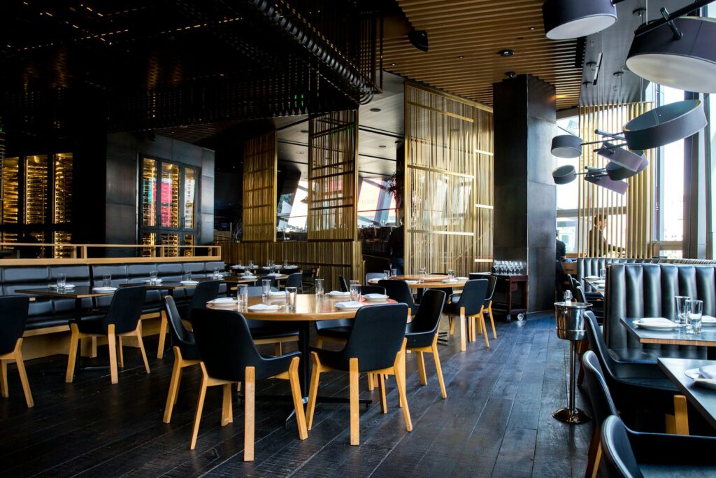 Bright restaurant dining room ready for guests