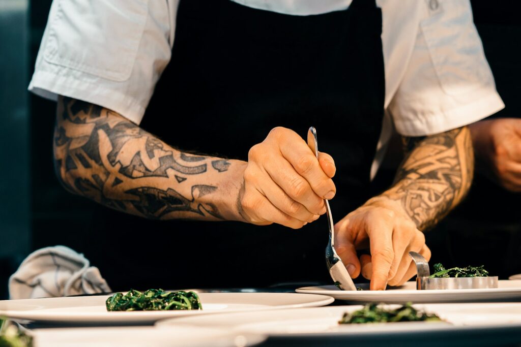 Chef plating a dish, a great shot for restaurant Reels